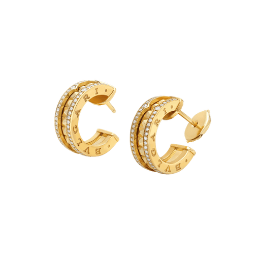 Bvlgari Zero 1 Rock Gold Earrings with Studded Spiral and Paved Diamonds