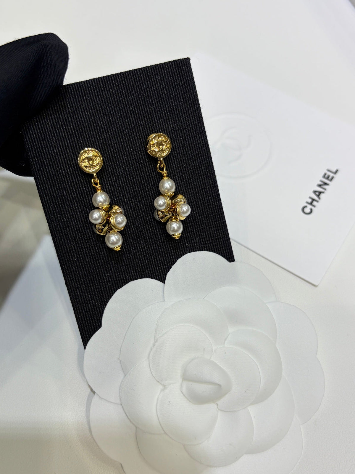 Chanel 2026 Double C Gold Bean Pearl Grape Earrings
